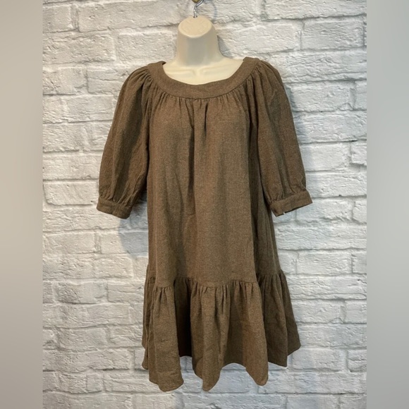 Zara Basics Women's Brown Wool Blend Puff Sleeve Baby Doll Dress.Size Small. - Picture 1 of 7